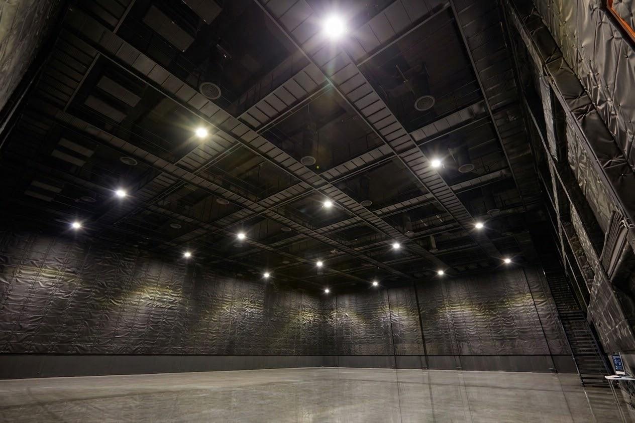 Blacked-out studio soundstage