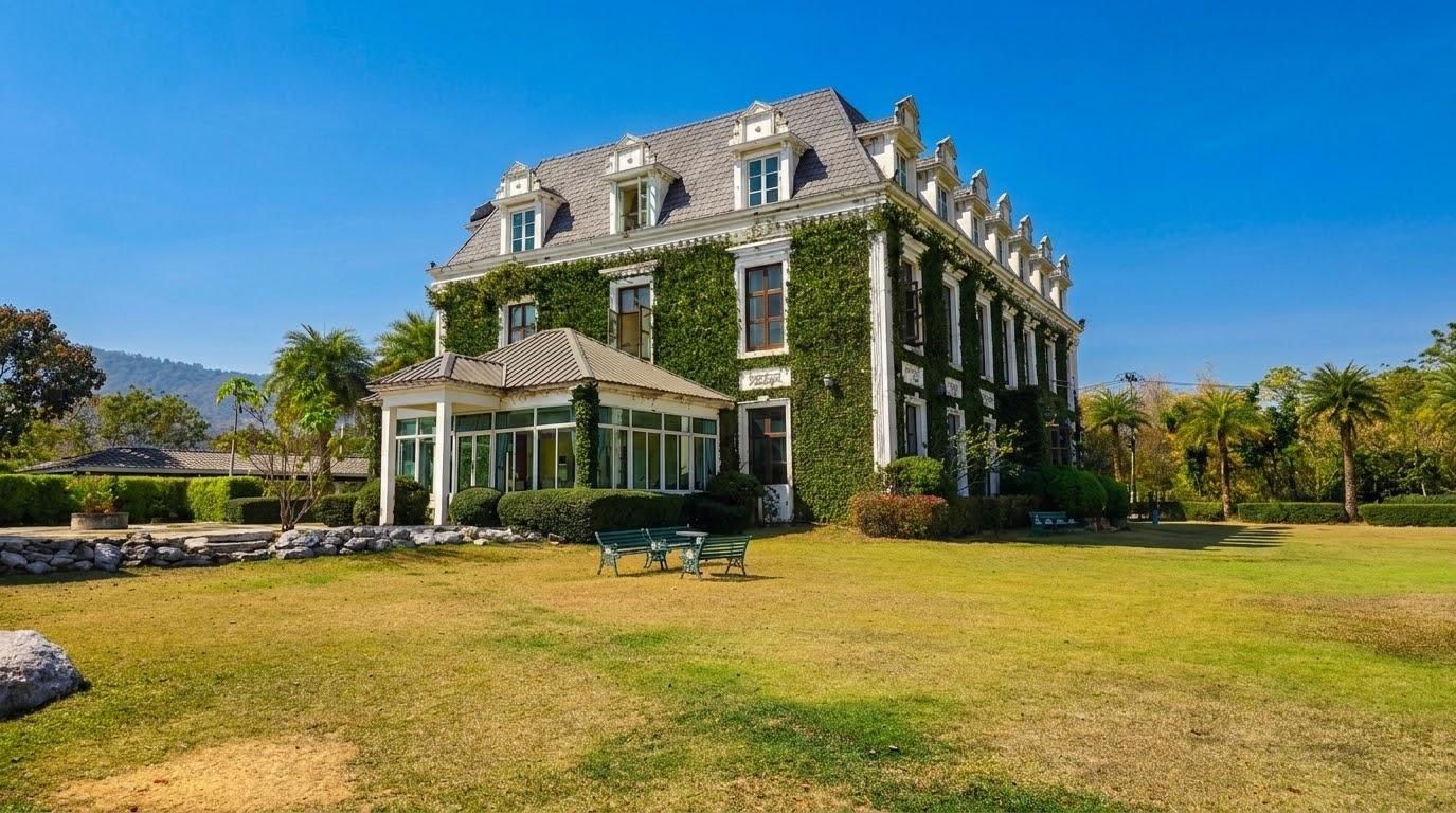 Colonial mansion with a wide lawn