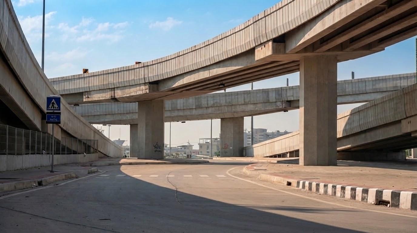 Elevated highway interchange
