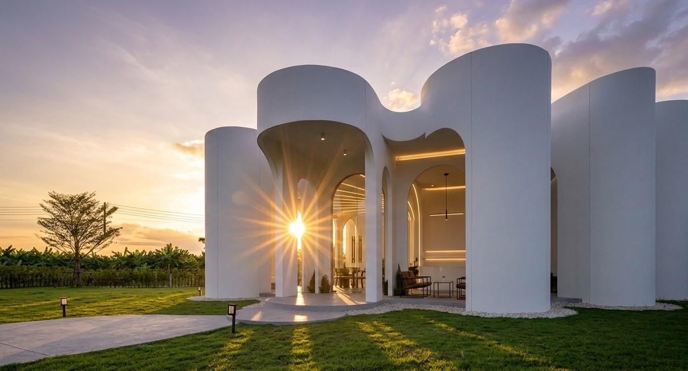 Sculptural white curved architecture