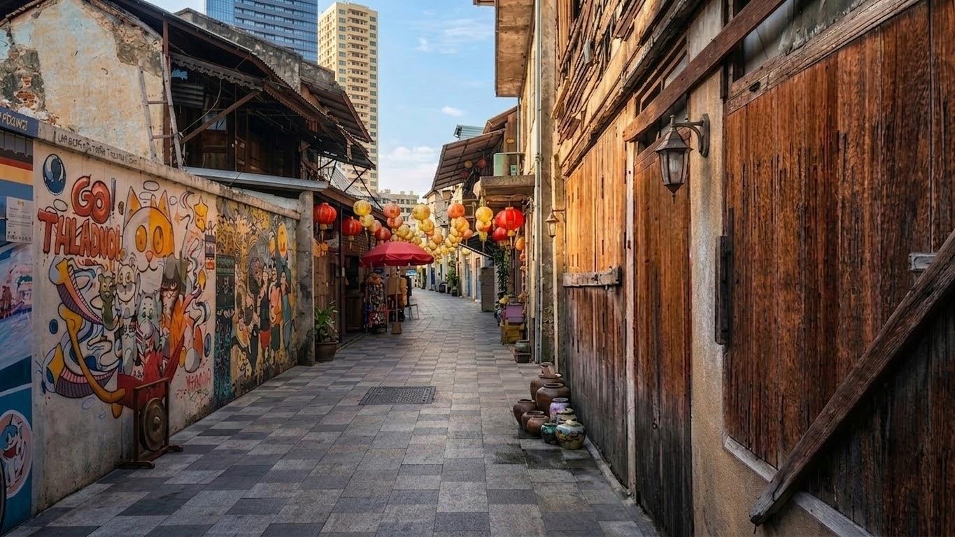 Street-art covered lane