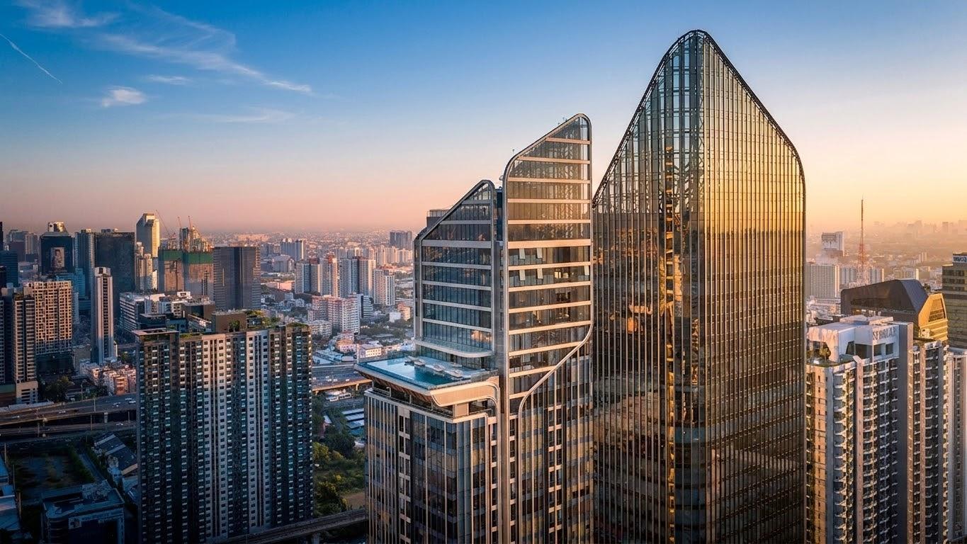 Glass skyscrapers at twilight